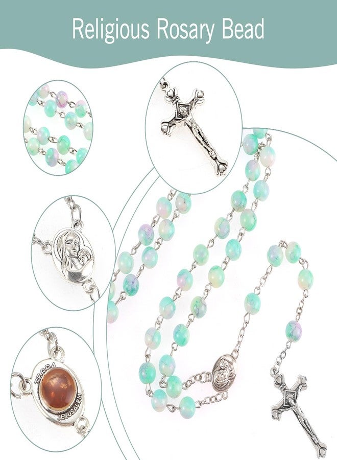 OEMOO Rosary Beads Catholic for Woman, Handmade Imitation Green Purple Pearl Rosary Necklace, First Communion Gifts, Wall Crosses Christian Gifts - Image 4